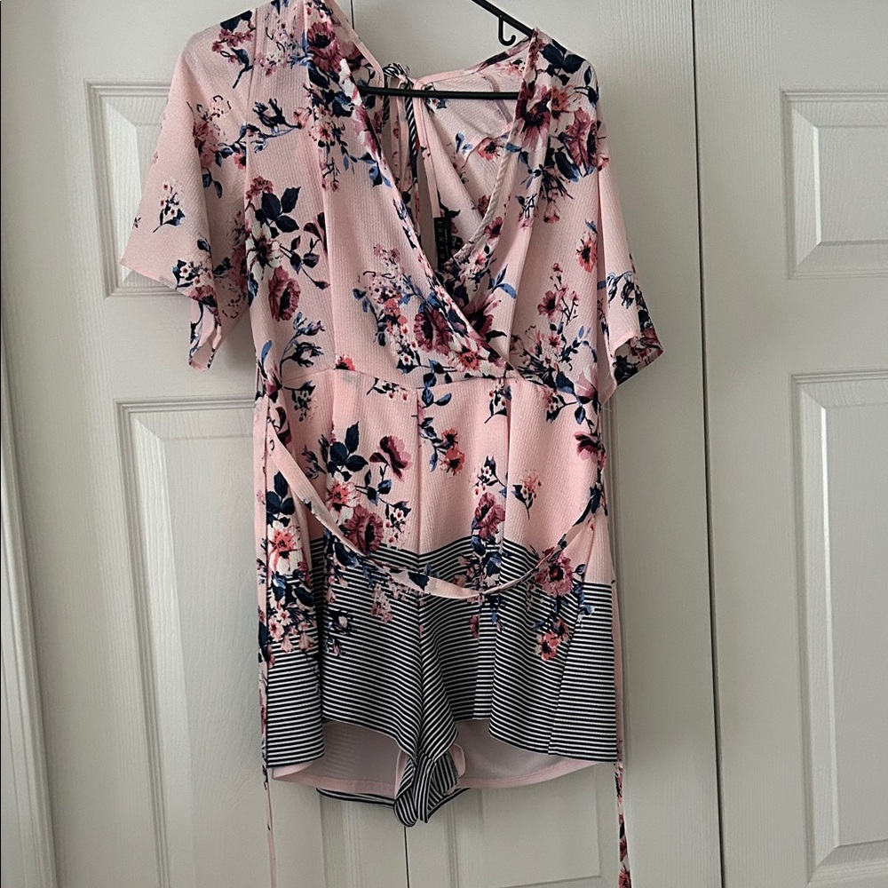 Floral Pink Wrap Romper Dress